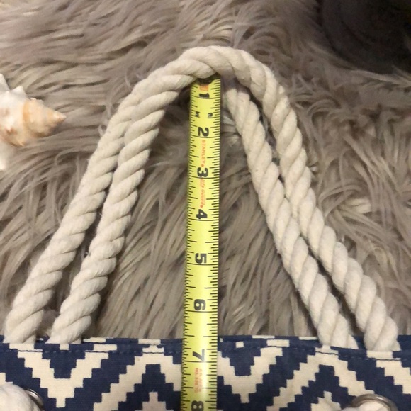 HP🎉Summer & Rose Cotton Tote with Rope Handles-Denim Blue&Cream Print-18x13x5 - Picture 11 of 16